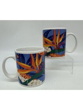 1999 Hilo Hattie Birds Of Paradise Coffee Mugs Set Of 2 Hawaii Island Heritage
